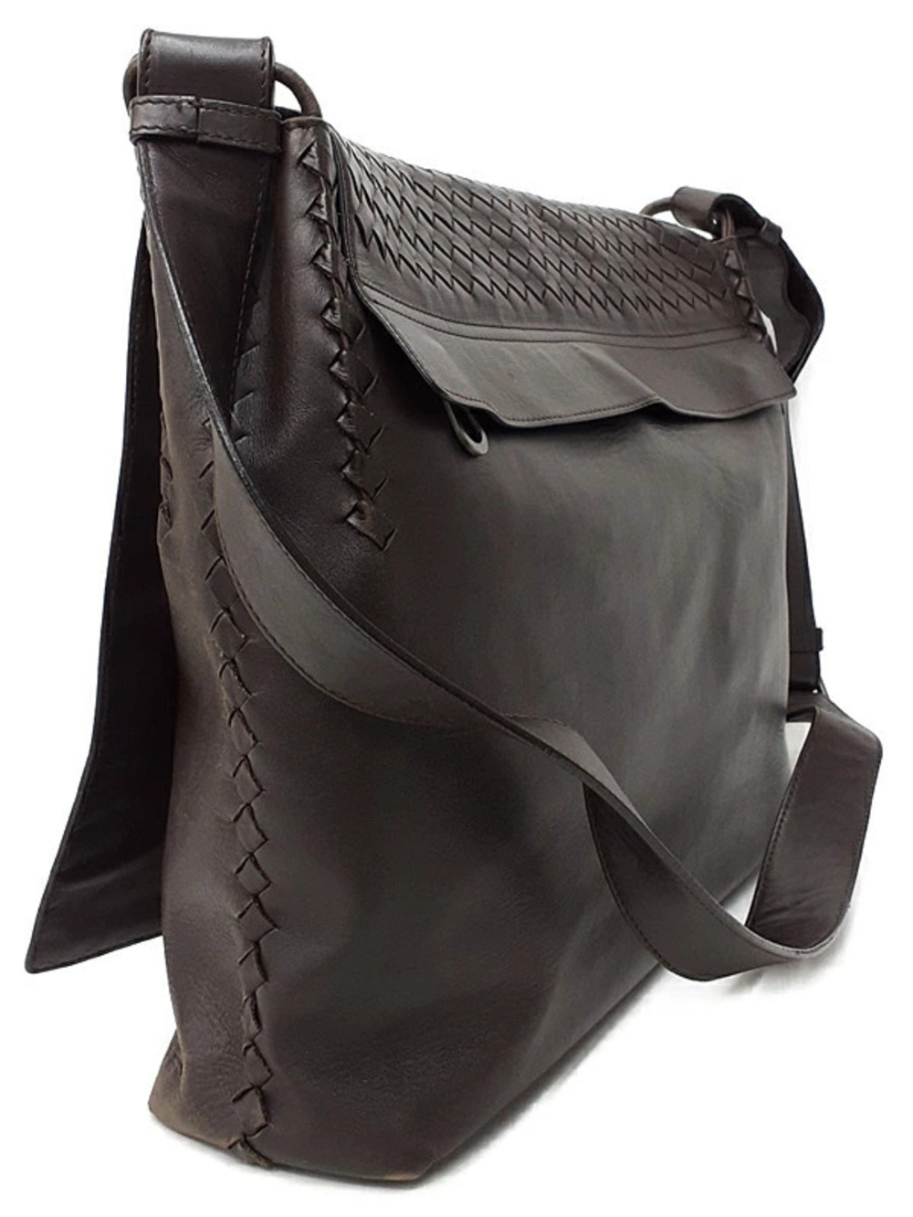 Bottega Veneta Intrecciato Messenger Shoulder Bag Black